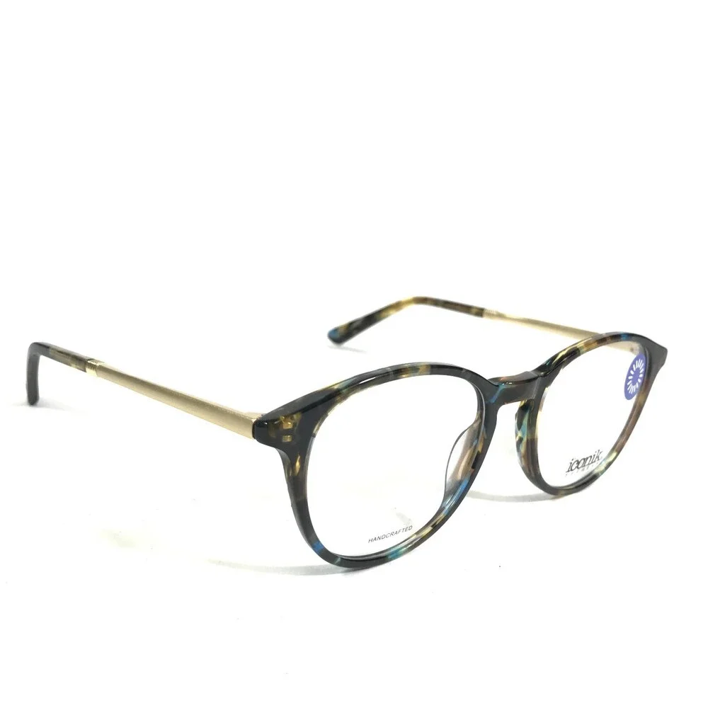 Iconik Eyeglasses Frames Ashley C2 Brown Blue Tortoise Gold Round 49-18-147